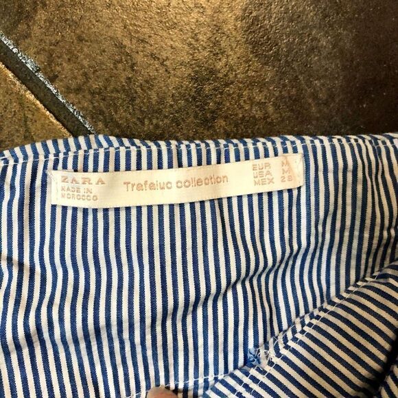 Zara Trafaiuc Collection Off-The-Shoulders Blue White Striped Blouse Medium - Picture 9 of 14